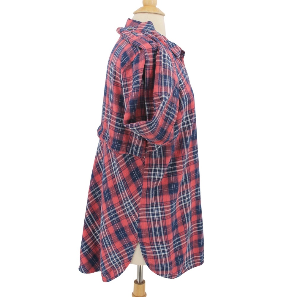 J Jill Denim Plaid Flannel Shirt Large Pink Blue Long Sleeve - Picture 4 of 10